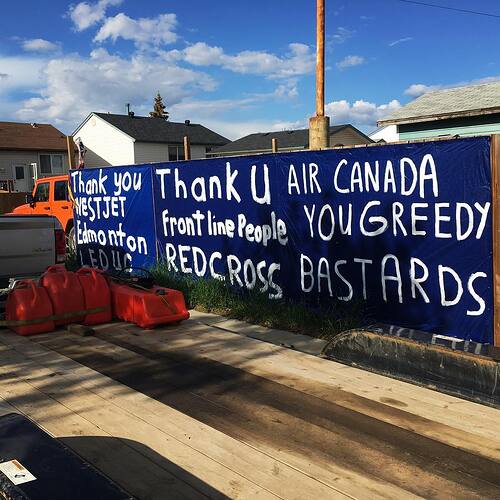 “Thank you Westjet. Air Canada you greedy bastards.” Sign in #ymm @westjet @aircanada