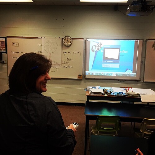 @chipps95 adjusts a projector at @fmpsd conflict resolution workshop. @compminertweets @fmpsdtech
