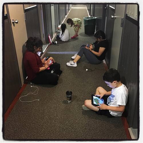 Minecraft game in the hall. Better wifi out here.