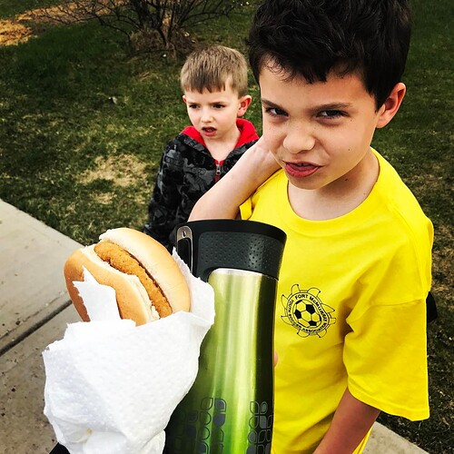 Soccer practice = chicken sandwich and coffee.