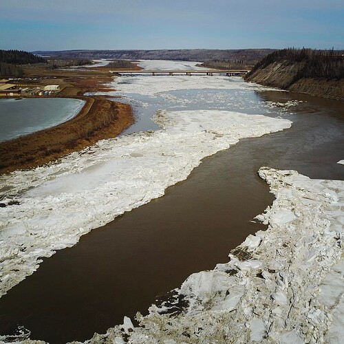 Quick view of Athabasca #riverbreakup south of #ymm Video: http://youtu.be/pGajf2E0D_I — a lot more water today!