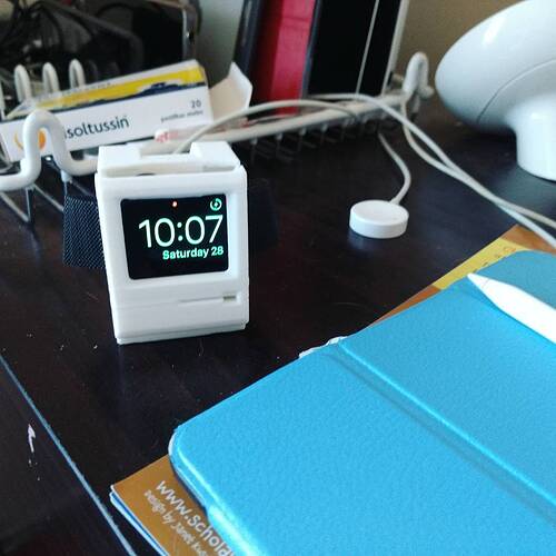 Latest 3D print -- little Mac Classic charging stand for Apple Watch.