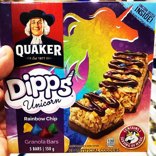 Quaker’s marketing team has been targeting Carmen. The same bars they’ve always had, but now they’re “unicorn” bars with a “serving of magic.”