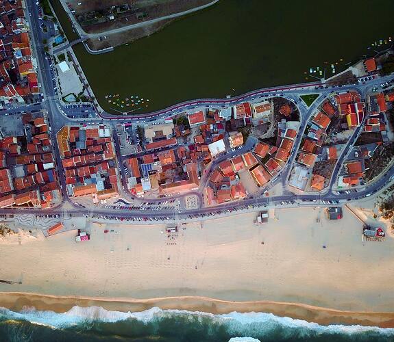 Overhead view of Praia de Mira and Barrinha.