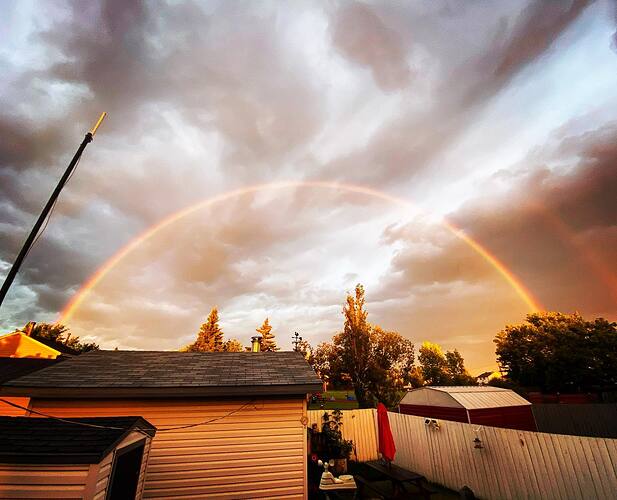 Full double rainbow in my backyard a couple of nights ago.