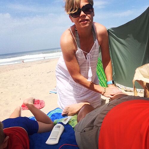 Pam is A/B testing sunscreen. On my legs.