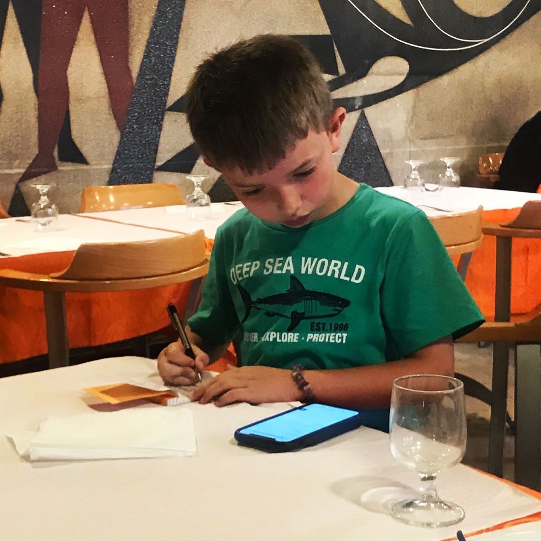 Maxi doing his homework in Portugal.